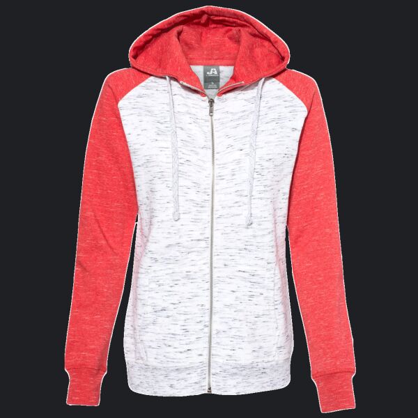 Ladies' Mélange Fleece Two-Tone Full-Zip Hooded Sweatshirt Thumbnail