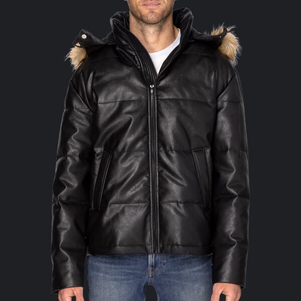 Unisex Vegan Leather Puffer Jacket Thumbnail