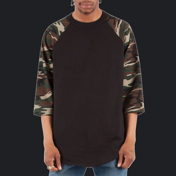 Adult Three-Quarter Sleeve Camo Raglan T-Shirt Thumbnail