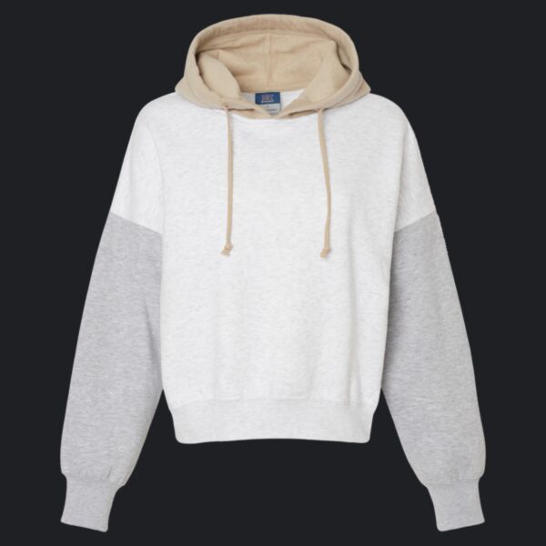 Women's Sueded Fleece Colorblocked Crop Hooded Sweatshirt Thumbnail