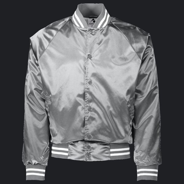 Satin Baseball Jacket/Striped Trim Thumbnail