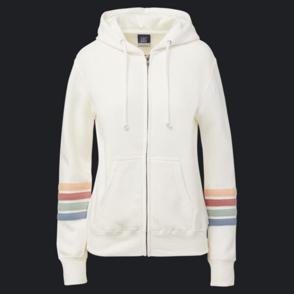 Women's Striped Sleeves Full-Zip Hooded Sweatshirt Thumbnail