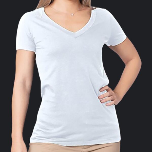 Ladies' USA Made Fine Jersey V-Neck T-Shirt Thumbnail