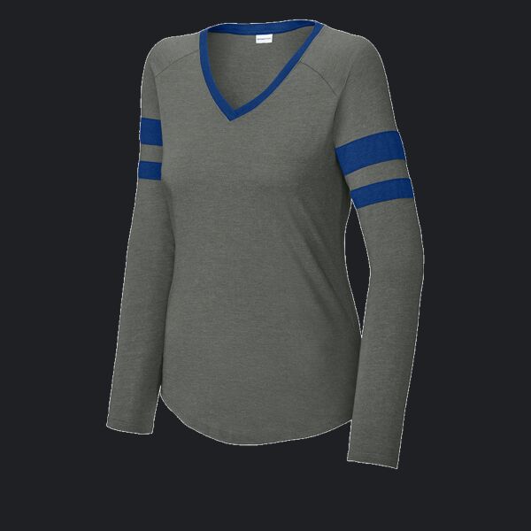 Women's Halftime Stripe Long Sleeve V Neck Tee Thumbnail