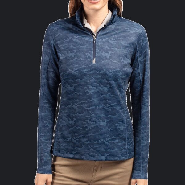 Cutter & Buck Traverse Camo Print Stretch Quarter Zip Womens Pullover Thumbnail