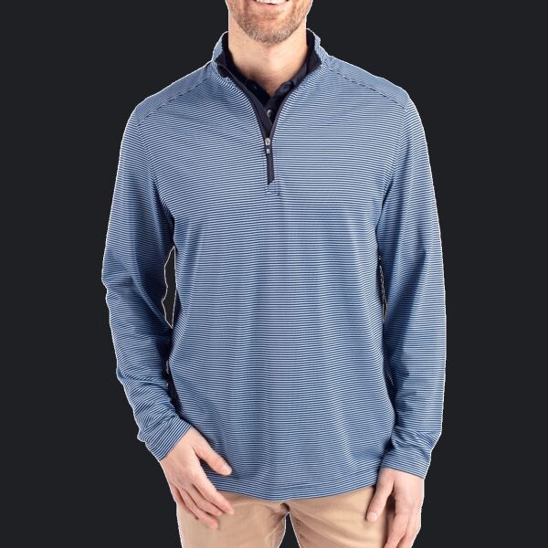 Cutter & Buck Virtue Eco Pique Micro Stripe Recycled Mens Quarter Zip Thumbnail