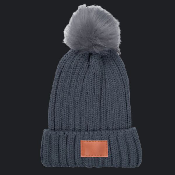 Knit Beanie With Fur Pom Pom Thumbnail