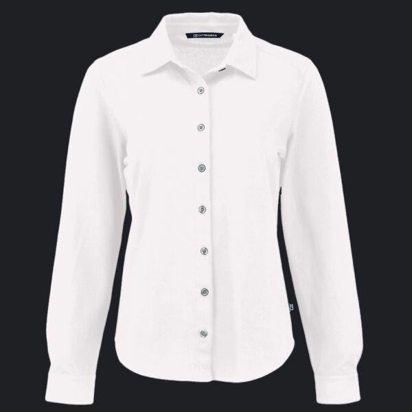 Cutter & Buck Advantage Tri-Blend Eco Soft Pique Long Sleeve Knitted Womens Button Down Thumbnail
