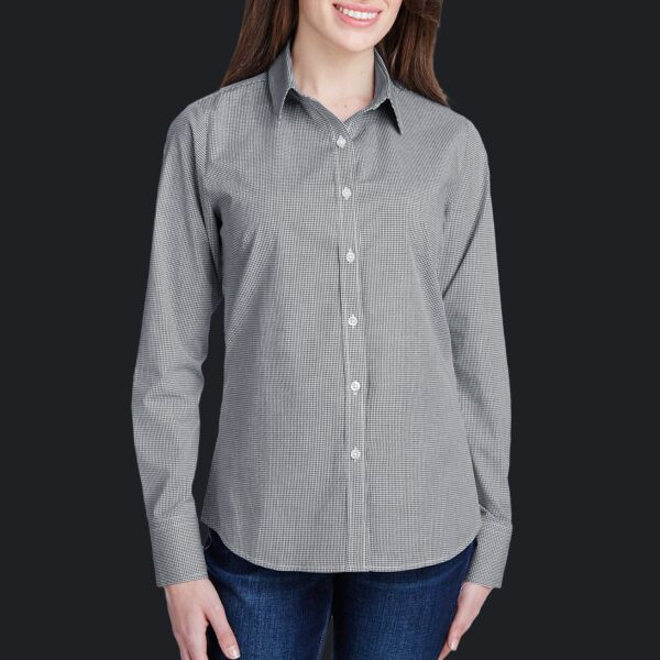 Women's Microcheck Gingham Short Sleeve Cotton Dress Shirt Thumbnail