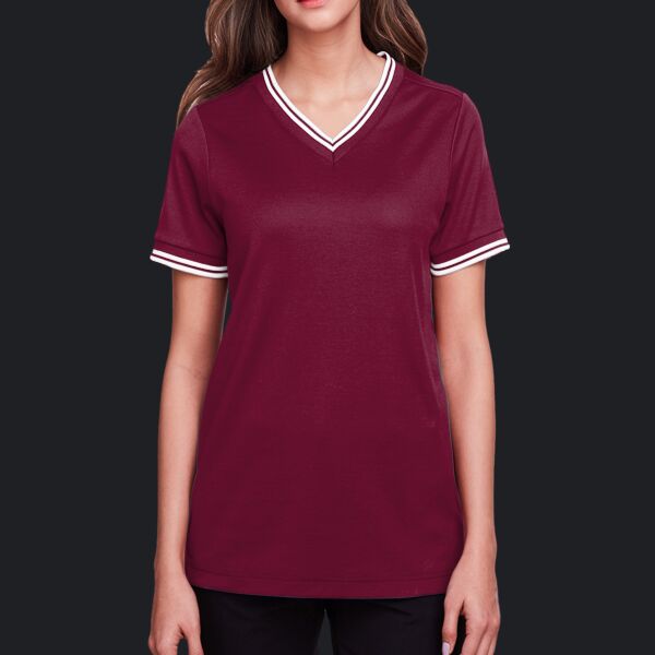 Women's CrownLux Performance® Plaited Tipped V-Neck Shirt Thumbnail
