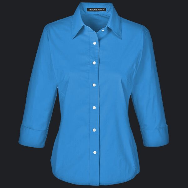 Women's Perfect Fit™ Three-Quarter Sleeve Stretch Poplin Dress Shirt Thumbnail