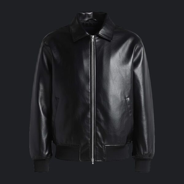 Unisex PU Leather Collared Varsity Jacket Thumbnail