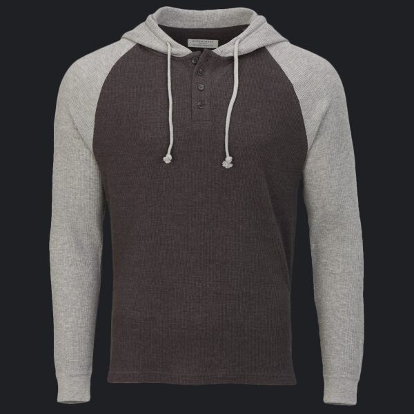 Unisex Waffle Knit Pullover Hooded Long Sleeve T-Shirt Thumbnail