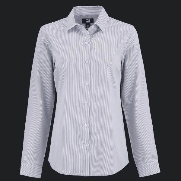 Cutter & Buck Skyline Recycled Pinstripe Womens Long Sleeve Spread Collar Dress Shirt Thumbnail