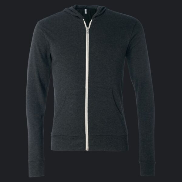 Unisex Triblend Lightweight Full-Zip Hooded Long Sleeve Tee Thumbnail