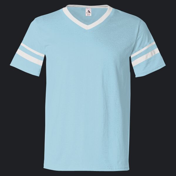 V-Neck Jersey with Striped Sleeves Thumbnail