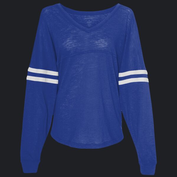 Women’s Slub Jersey Varsitee V-Neck Long Sleeve T-Shirt Thumbnail