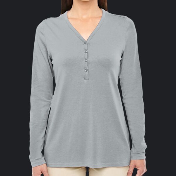 Ladies' Perfect Fit™ Y-Placket Convertible Sleeve Knit Top Thumbnail