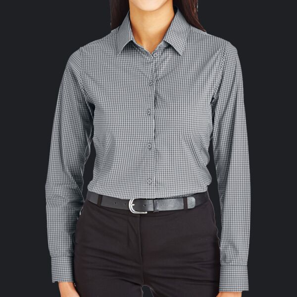 CrownLux Performance® Ladies' Tonal Mini Check Woven Shirt Thumbnail