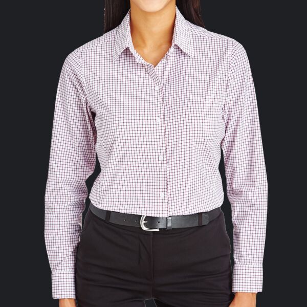 CrownLux Performance® Ladies' Micro Windowpane Woven Shirt Thumbnail