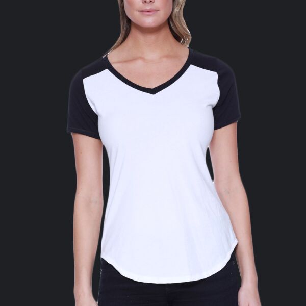 Ladies' CVC Varsity V-Neck T-Shirt Thumbnail