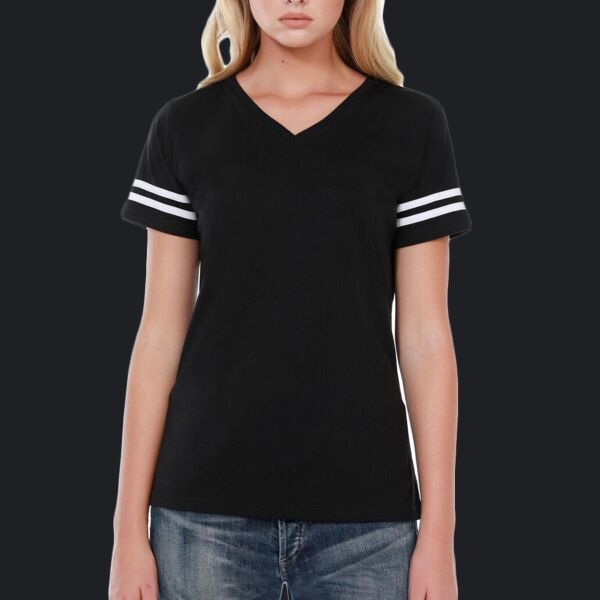 Ladies' CVC Striped Varsity T-Shirt Thumbnail