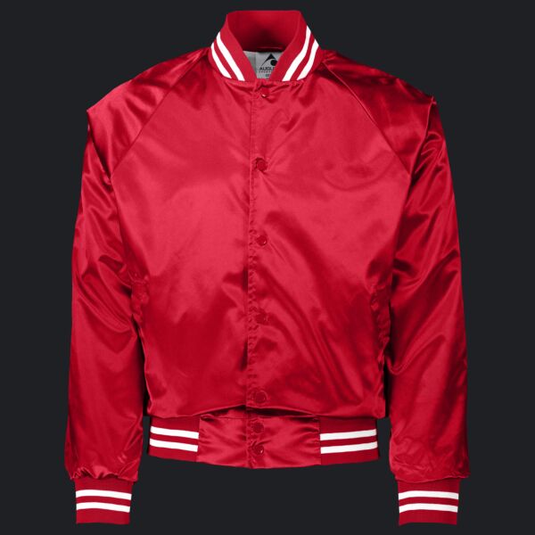 Unisex Striped Trim Satin Baseball Jacket Thumbnail