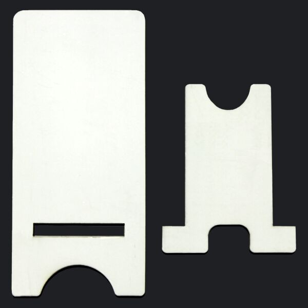 ImageStand Phone Stand for Small Smartphones, Flat top, White Gloss Hard Board with Black Back. Thumbnail