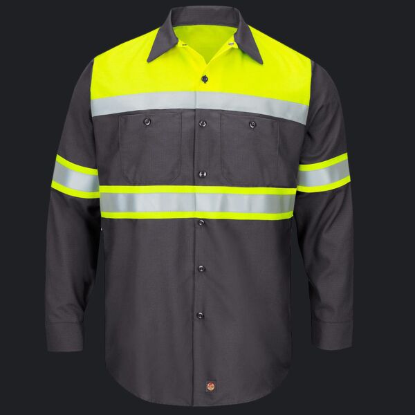 Men's Hi-Visibility Colorblock Ripstop Long Sleeve Work Shirt Thumbnail