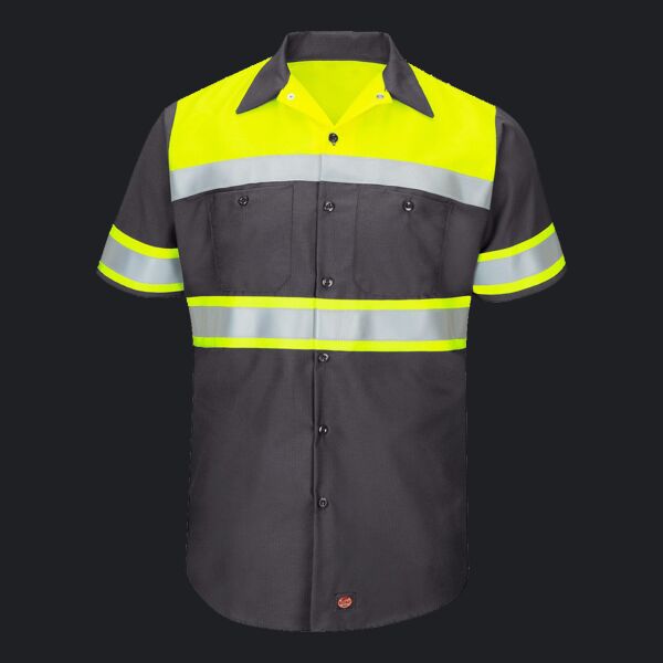 Men's Hi-Visibility Colorblock Ripstop Short Sleeve Work Shirt Thumbnail