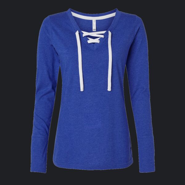 Women's Fine Jersey Lace-Up Long Sleeve T-Shirt Thumbnail