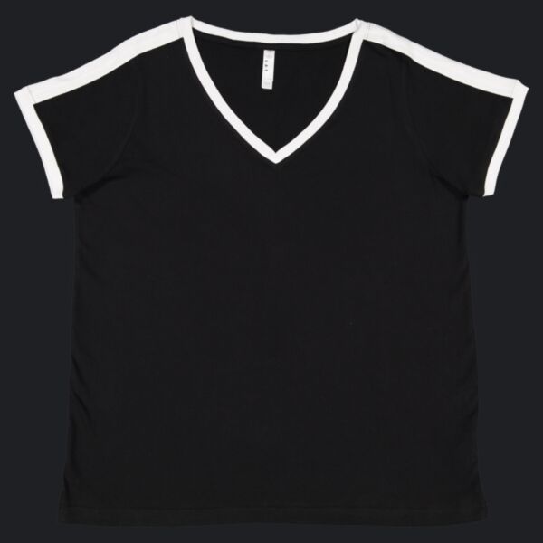 Women's Curvy Retro Ringer Premium Jersey V-Neck Tee Thumbnail