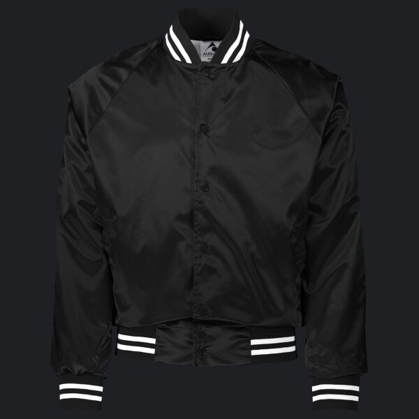 Unisex Satin Baseball Jacket Striped Trim Thumbnail