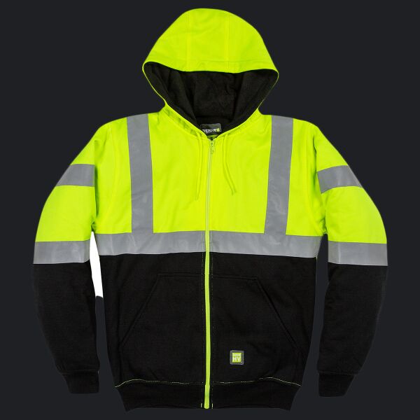 Men's Hi-Vis Class 3 Color Block Full-Zip Hooded Sweatshirt Thumbnail