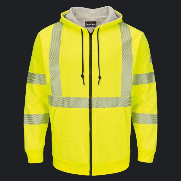Men's Hi-Visibility Zip-Front Hooded Fleece Sweatshirt with Waffle Lining Thumbnail