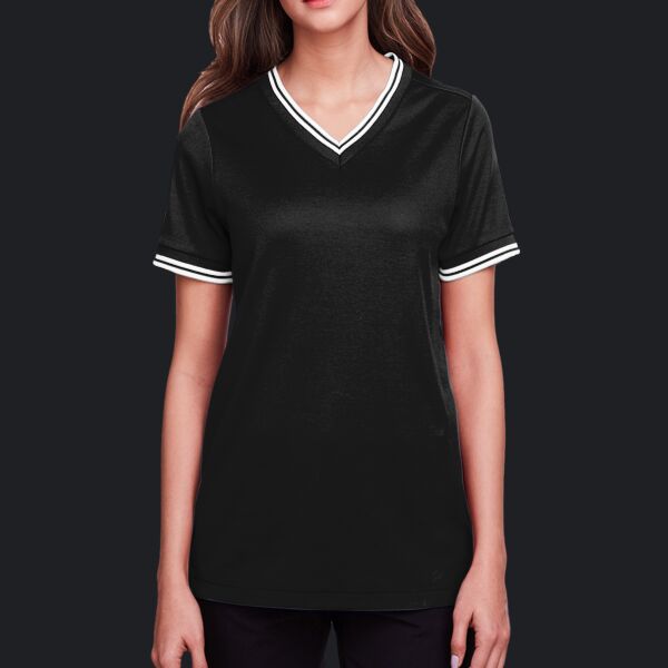 CrownLux Performance® Ladies' Plaited Tipped V-Neck Top Thumbnail