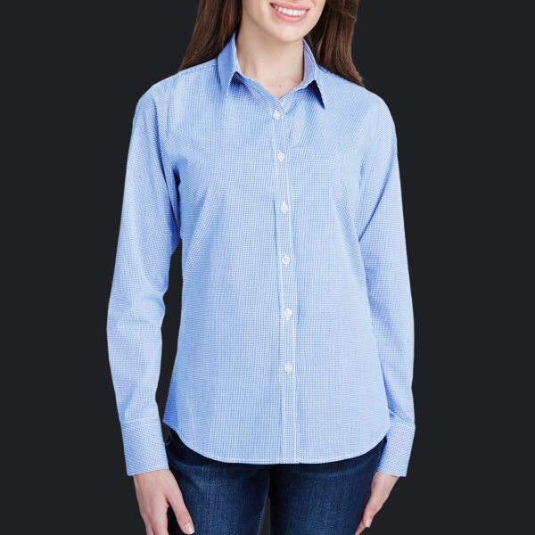 Ladies' Microcheck Gingham Short-Sleeve Cotton Shirt Thumbnail